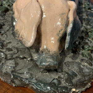 Pig Sculpture Made Of Plaster And Painted in Black And Pink Vintage c1970.