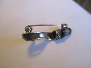 Sterling Silver Marcasite And Black Onyx Shoe Brooch Vintage c1980