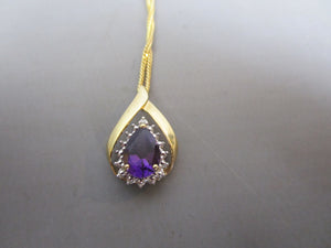 10K Amethyst Pendant On 9K Chain Necklace Vintage c1980