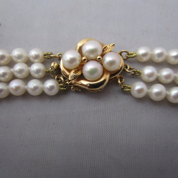 14K Gold Clasp And Cultured Pearl Choker Necklace Vintage c1960 - Top ...