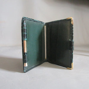 14kt Gold Mounted Gentleman's Wallet With Pencil Green Leather Lined Vintage c1970
