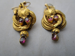 15k Gold And Amethyst Dangling Drop Earrings Antique Victorian c1880
