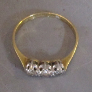 18 Ct Gold Platinum Diamond 3 Stone Ring Antique Victorian c1890