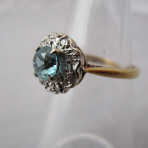 18K Gold Platinum Blue Zircon And Diamond Cluster Ring Vintage London 1969
