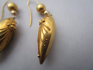 18k Gold Puffy Dangling Earrings Antique Victorian c1880