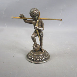 Cast White Metal Cherub Standing On Heart Holding Bow Antique Victorian c1880
