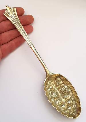 Large Sterling Silver Low Mark Berry Spoon Serving Spoon Antique Victorian circa 1893