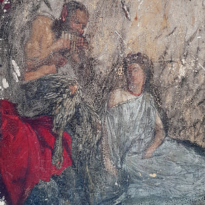 Rare Oil Painting On Board Of Greek God Pan Playing Pipes To Nymph Antique Georgian Circa 1820