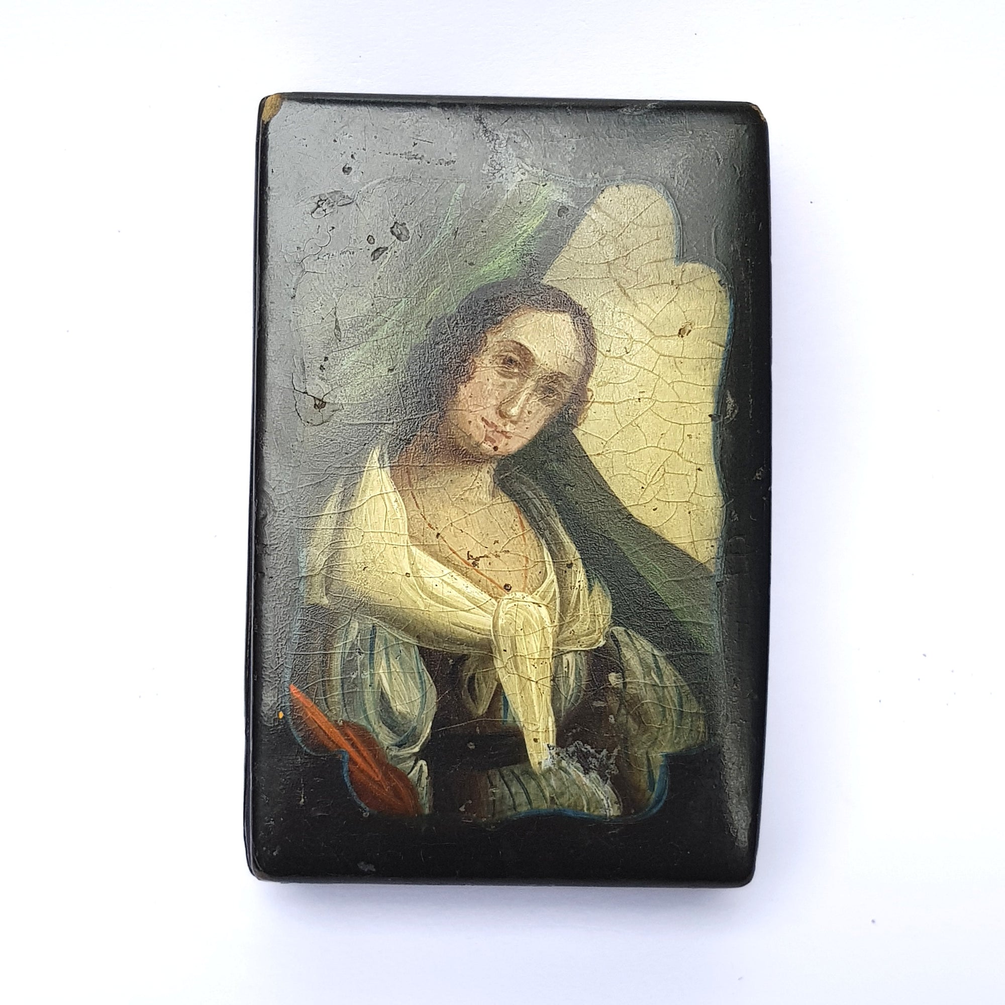 Rare Gouache Hand Painted Pocket Snuff Box With Portrait Of A Lady Antique Russian Nicholas I  19th Century Circa 1850's