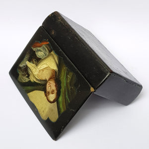 Rare Gouache Hand Painted Pocket Snuff Box With Portrait Of A Lady Antique Russian Nicholas I  19th Century Circa 1850's