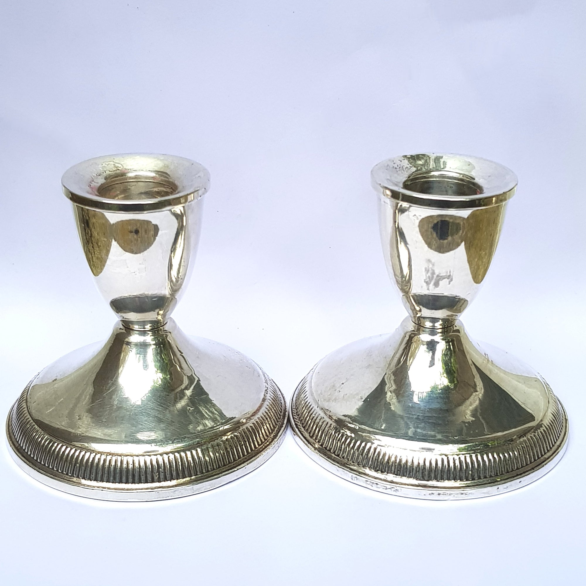 Sterling Silver Pair Of Weighted Candlesticks American Import Duchin Creation Circa 1960