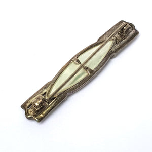 Solid Silver Mother Of Pearl And Marcasite Stylish Bar Brooch Art Deco Style Vintage Circa 1950's