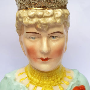 Queen Mary Stylised Bust Hand Painted Pottery Milk Jug King George V Antique Circa 1911