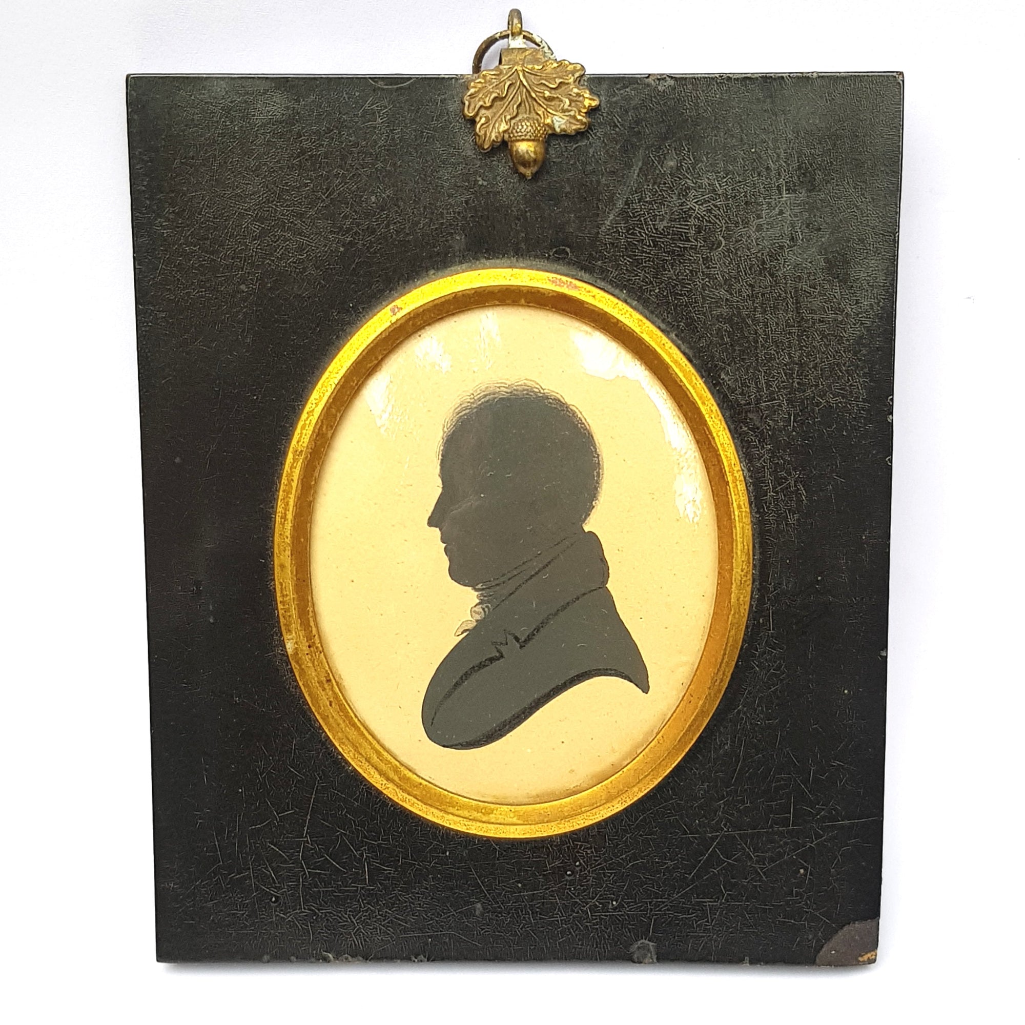 Original Hand Drawn Ink Silhouette Of A Mature Gentleman In Original Frame Antique Georgian circa 1820's