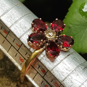 9K Gold Garnet And Diamond Floral Ring Antique Georgian c1820