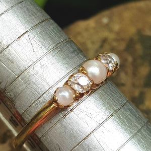 18k Gold Pearl And Diamond Eternity Ring Vintage c1980