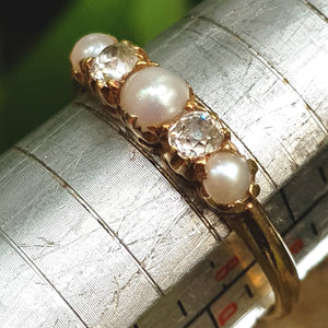 18k Gold Pearl And Diamond Eternity Ring Vintage c1980