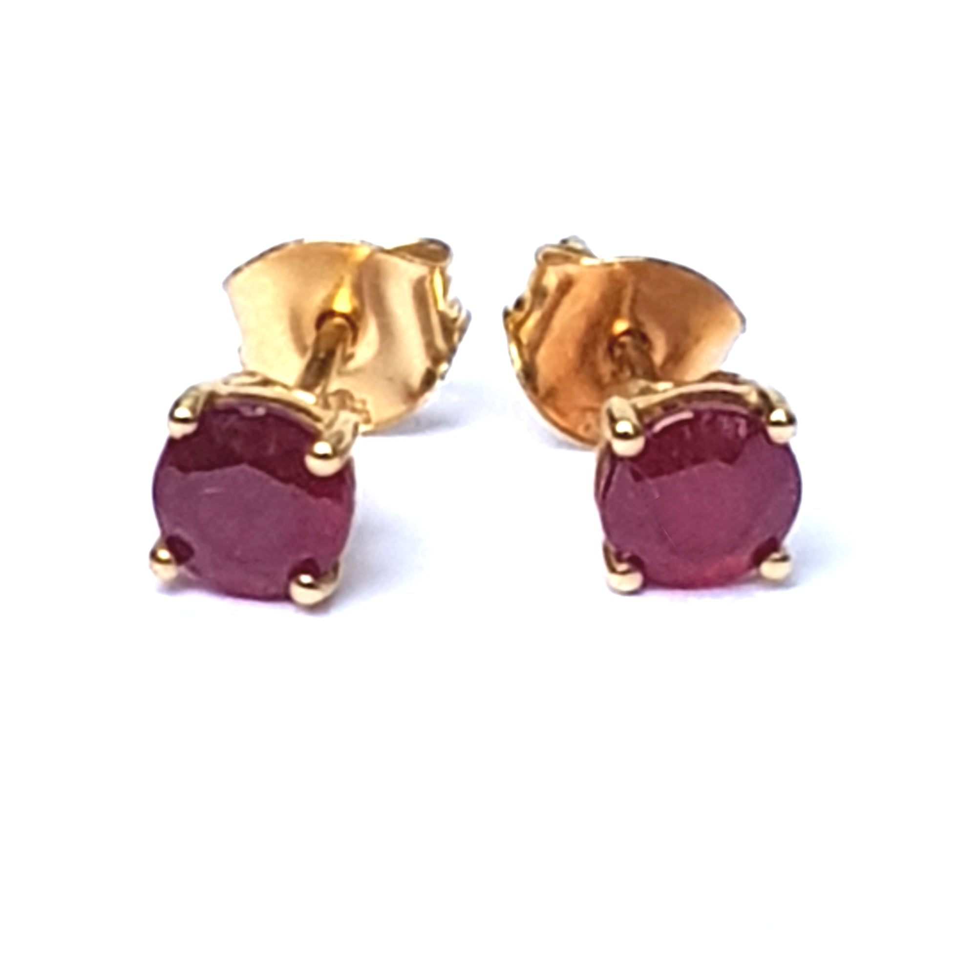 9k Gold Good Pair OF Synthetic Ruby Ear Studs Earrings Vintage Circa 1980's