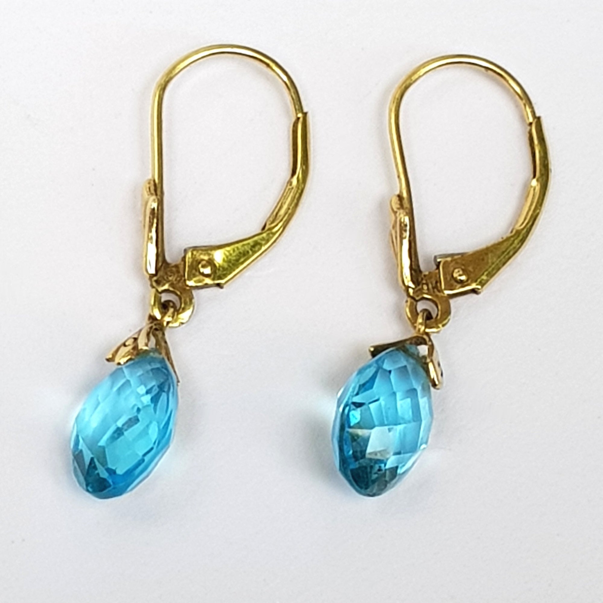 9k Gold Lovely Pair OF Blue Topaz Pear Drop Earrings Vintage Circa 1970's