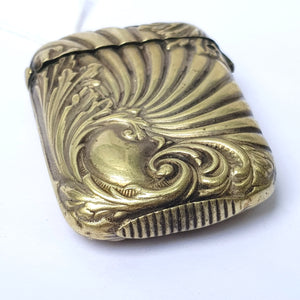 Superb Silver Plated Match Vesta Case Shelled Floral Pattern Rare Design Antique Victorian Circa 1890