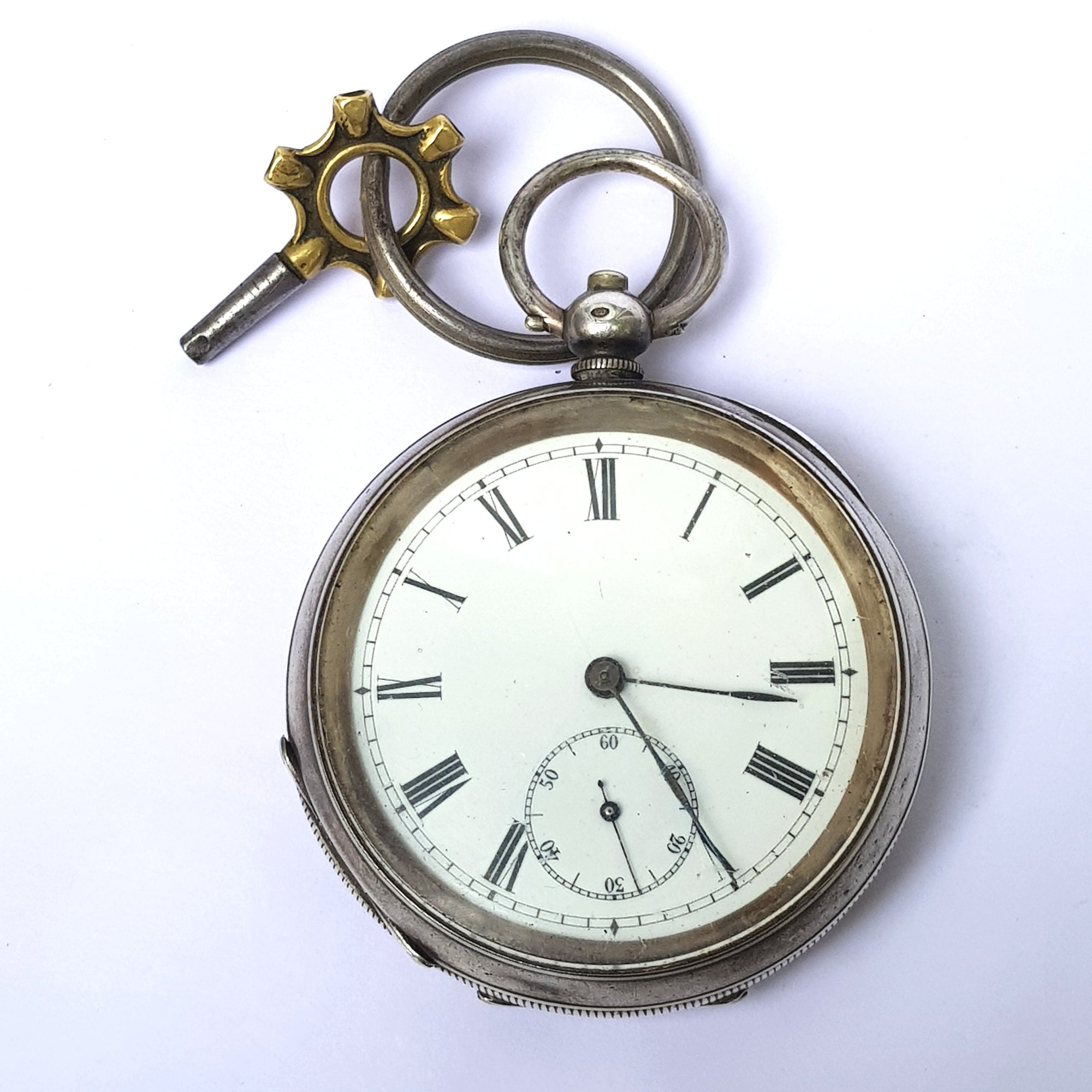 Sterling Silver Cased Key Winding Swiss Made Pocket Watch Antique Titanic Era London Import Circa 1912