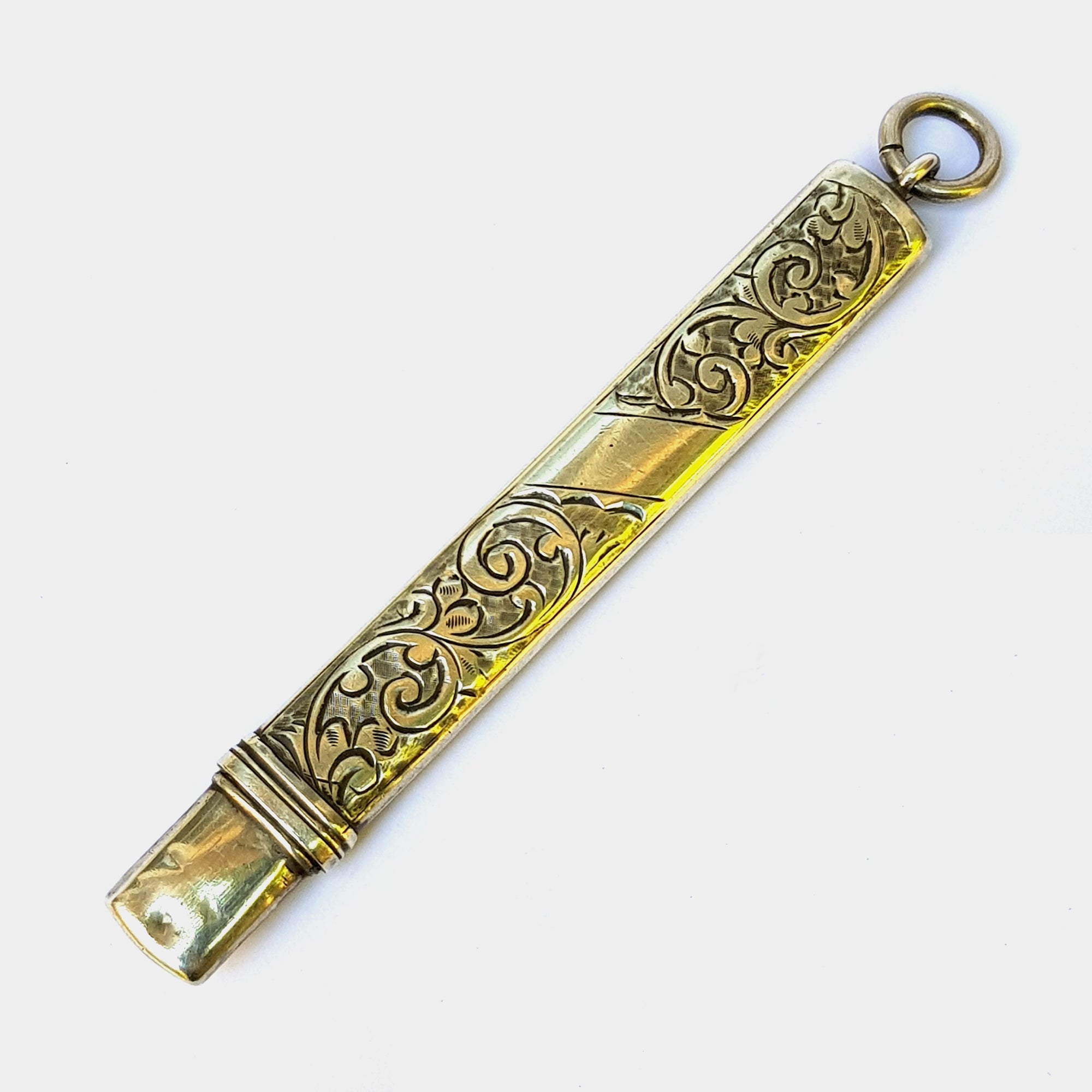 Sterling Silver Floral Chased Ornate Chatelaine Fob Pencil Antique Birmingham Circa 1911