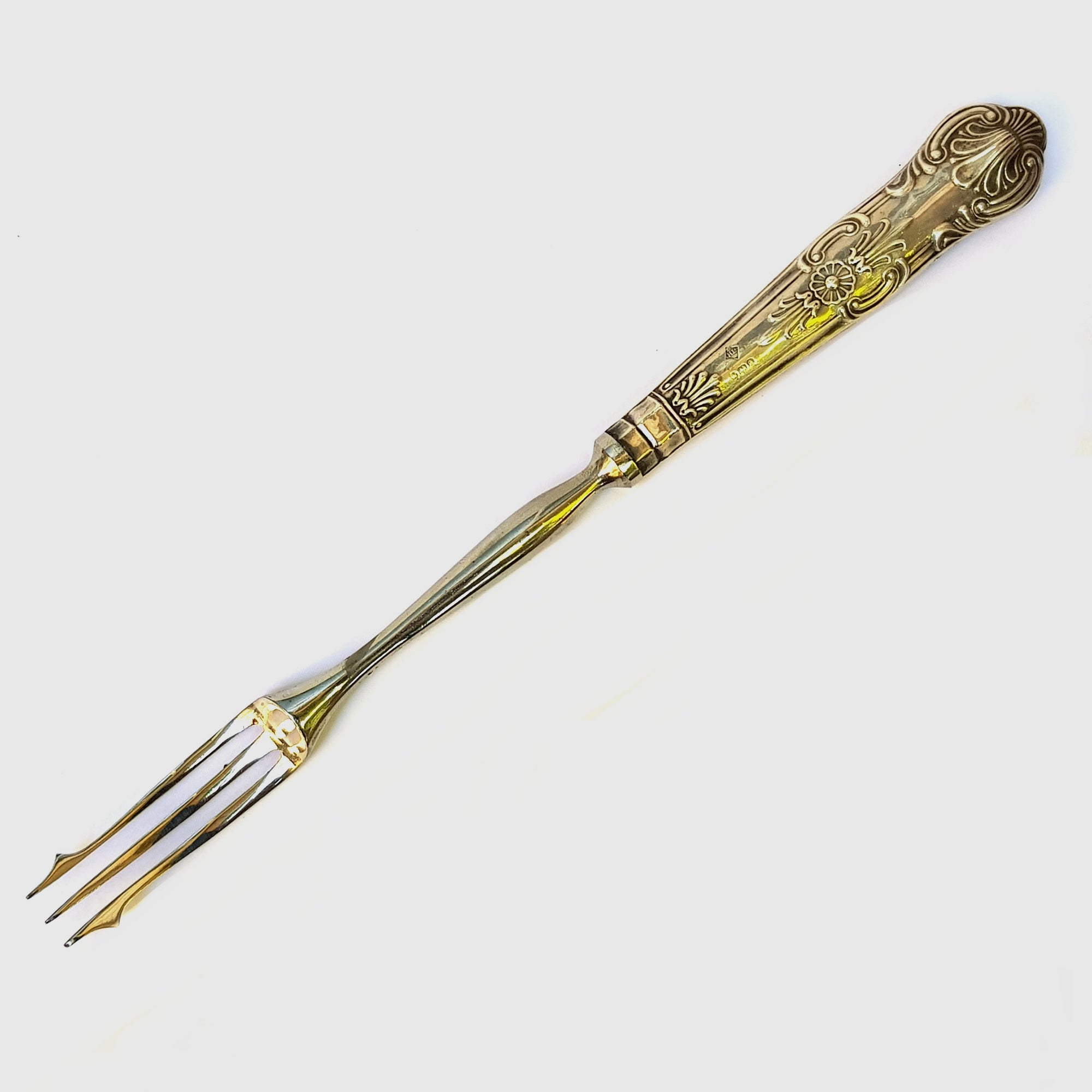 Sterling Silver Mounted Steel Kings Pattern Pickle Fork Vintage Victorian Style Sheffield Circa 1973