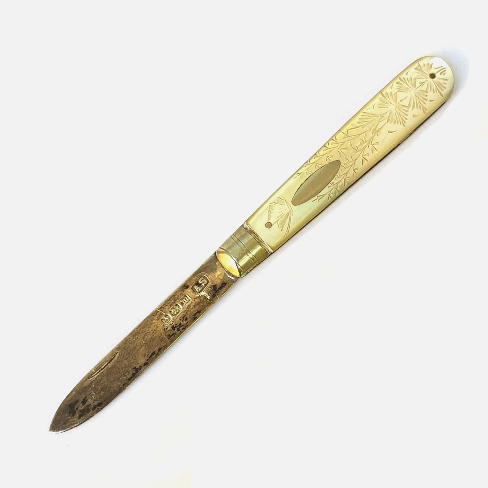 Superb Sterling Silver Mother Of Pearl Cased Fruit Knife Peeler Antique Sheffield Circa 1914