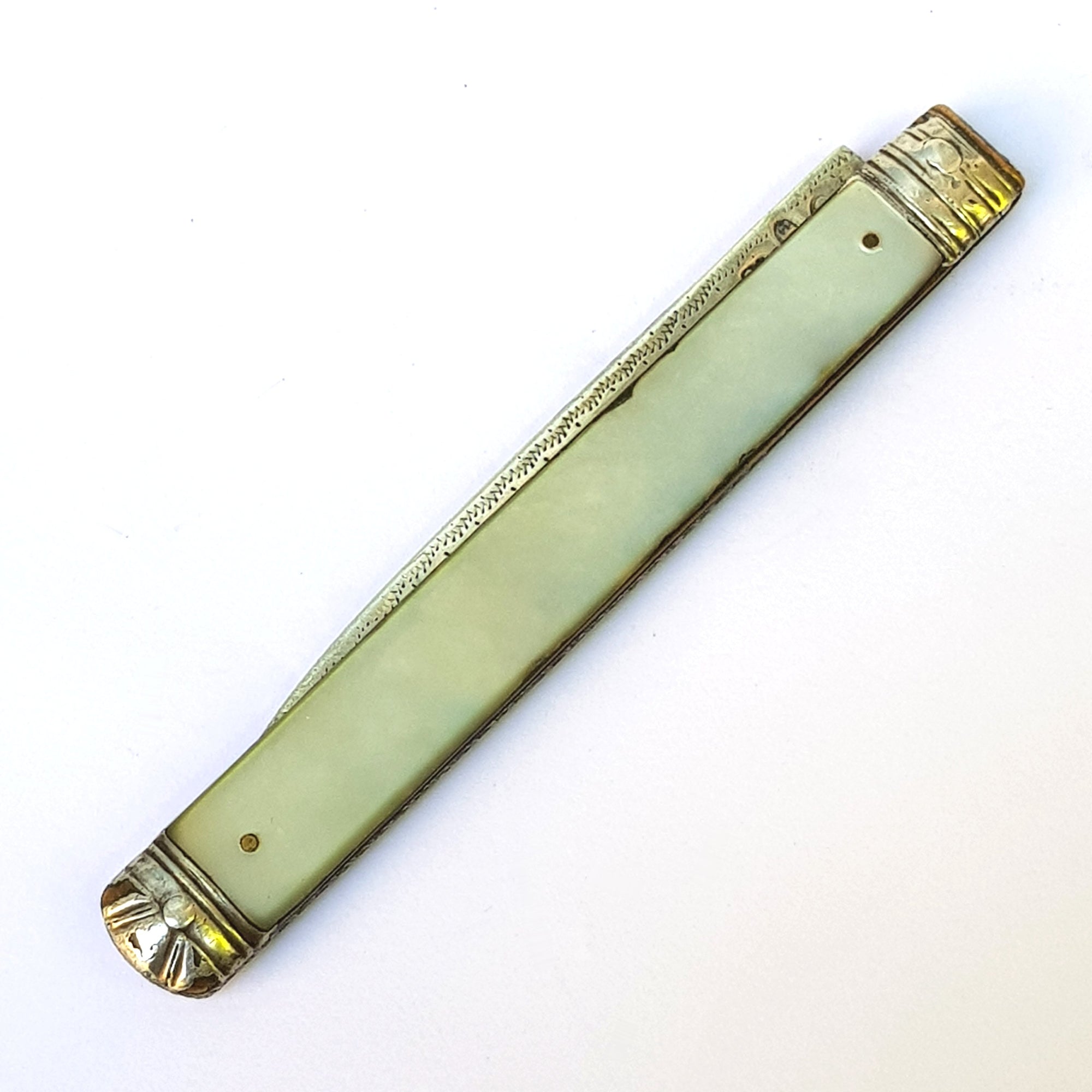 Sterling Silver Fitted Mother Of Pearl Fruit Peeler Pocket Knife Antique Georgian London Circa 1810