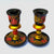 Good pair Of Hand Painted And Carved Fruit Decorated Wooden Candlesticks Eastern European Vintage Circa 1950's