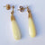 9k 9ct Gold Fleur Dy Lys Mounted Pair of Carved Tear Drop Mother Of Pearl Earrings Vintage Circa 1950's