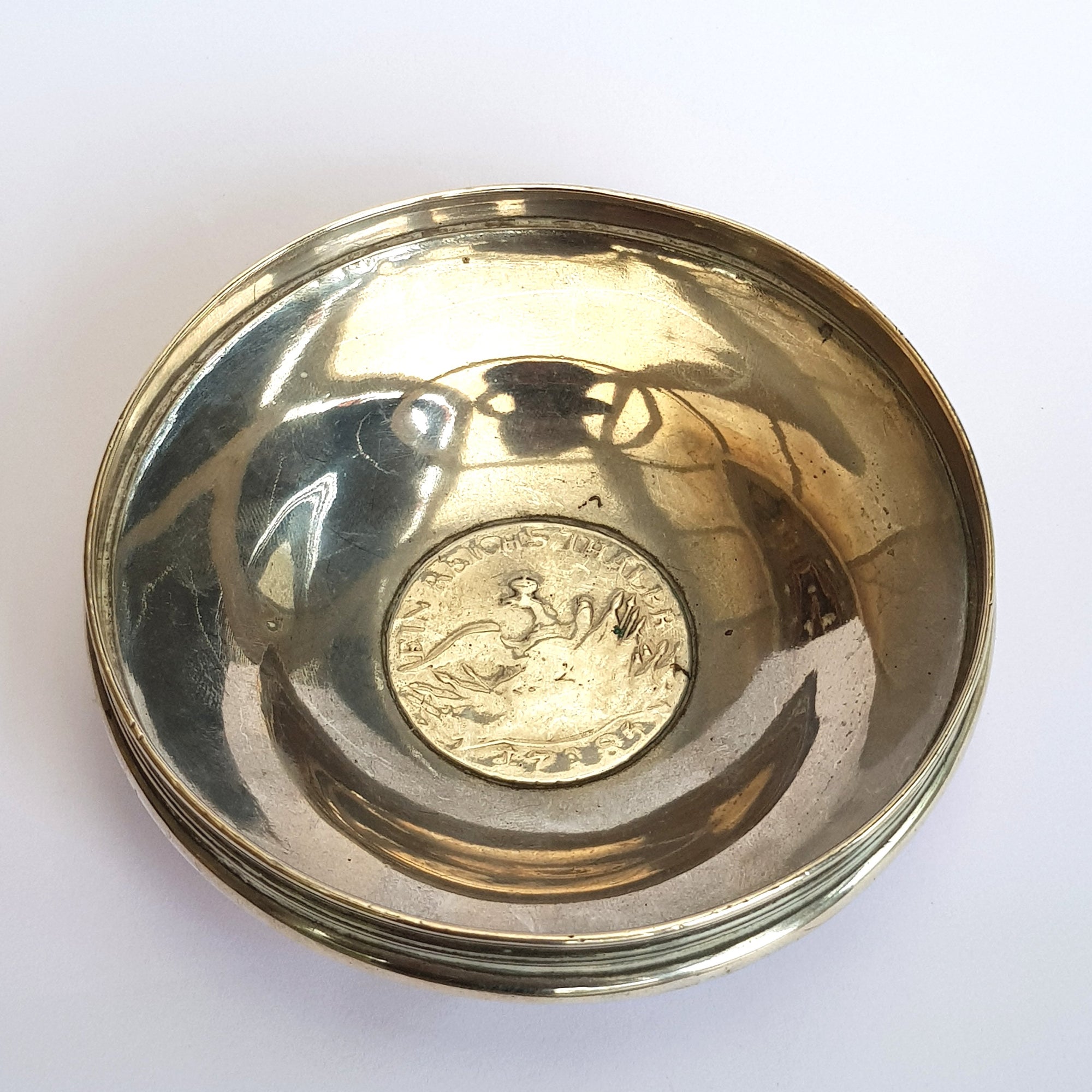 Rare Solid Silver Bowl Set With Silver Prussian Thaler Coin For Freidrich II Antique Prussian German Circa 1783