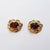 Pair Of 9k 9ct Gold Ornate Garnet Set Flower Earrings Ear Studs Vintage Circa 1970's