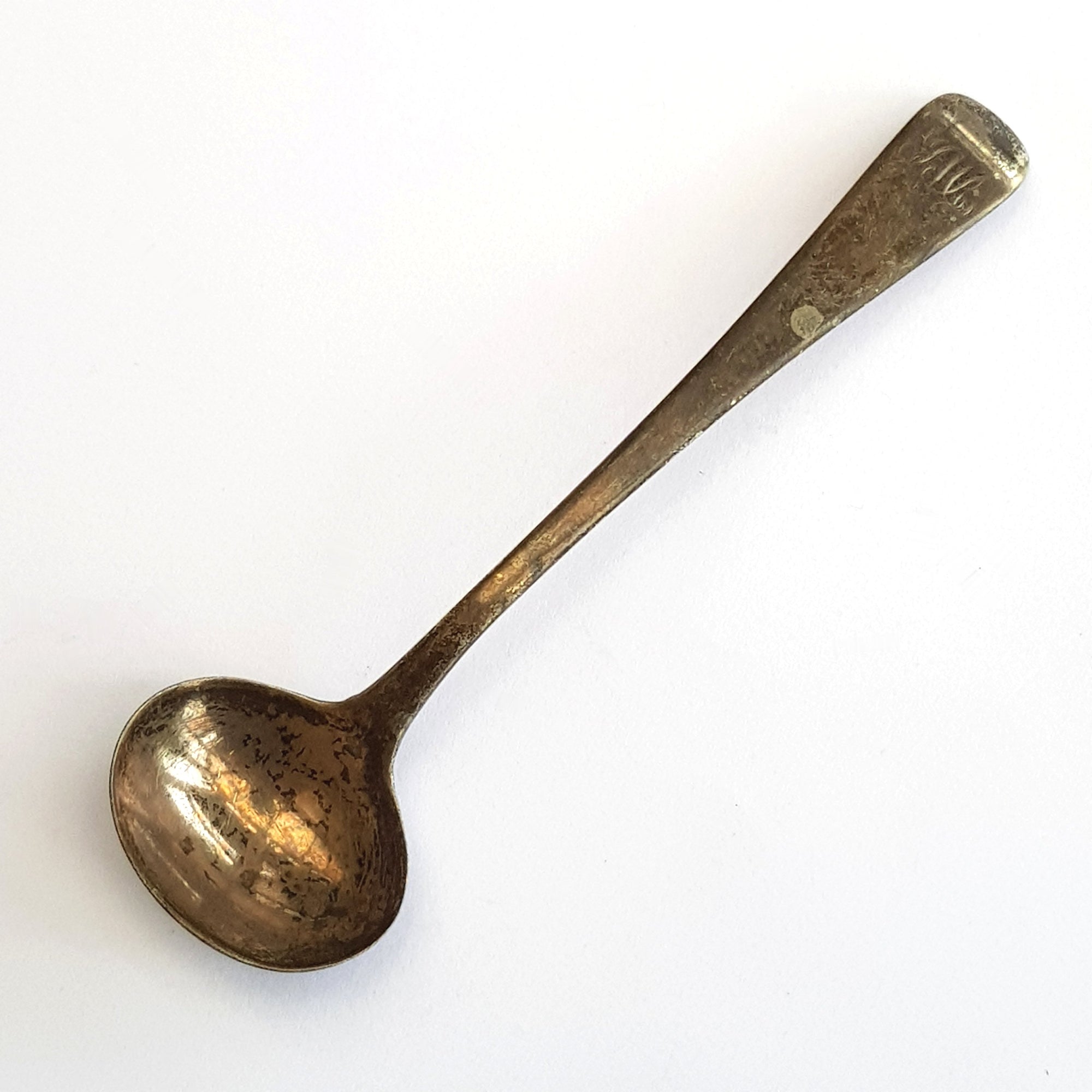 Good Sterling Silver Salt Spoon Monogram Crested King George III Antique London Circa 1805