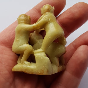 Chinese Hand Carved Soapstone Souvenir Figure Of Three Monkeys Playing Vintage Circa 1930's