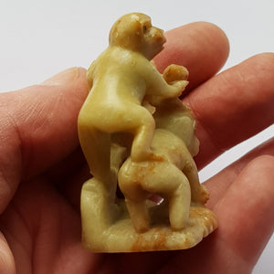 Chinese Hand Carved Soapstone Souvenir Figure Of Three Monkeys Playing Vintage Circa 1930's