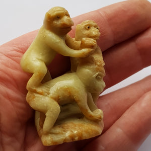 Chinese Hand Carved Soapstone Souvenir Figure Of Three Monkeys Playing Vintage Circa 1930's