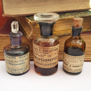 Rare Collection of x3 Laboratory / Chemist Bottles In Original Condition Antique Victorian circa 1900