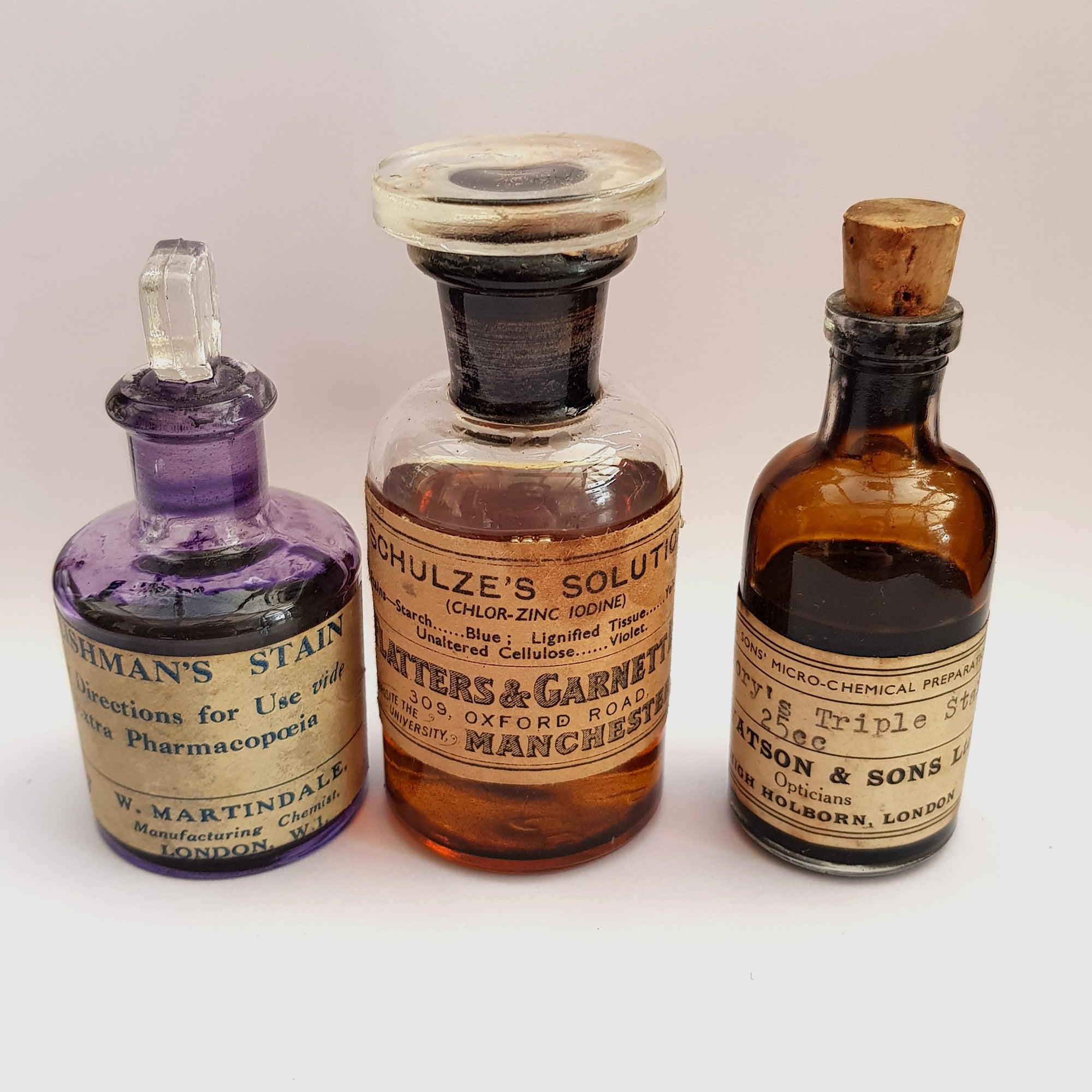 Rare Collection of x3 Laboratory / Chemist Bottles In Original Condition Antique Victorian circa 1900