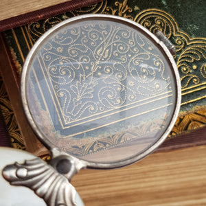 Solid Silver Framed Mother Pearl Cased Pocket Magnifying Glass Antique Victorian circa 1870's