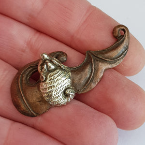 Rare Japanese Artisan Copper Silver Mounted Bat Pendant Or Menuki Antique Meiji circa 1870s