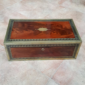 Superb Large Brass Bound Flame Mahogany Writing Box Fully Fitted With Side Drawer Antique Victorian Circa 1870