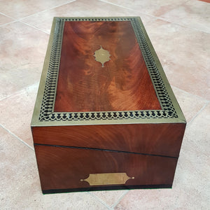 Superb Large Brass Bound Flame Mahogany Writing Box Fully Fitted With Side Drawer Antique Victorian Circa 1870