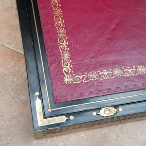 Superb Large Brass Bound Flame Mahogany Writing Box Fully Fitted With Side Drawer Antique Victorian Circa 1870