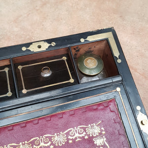 Superb Large Brass Bound Flame Mahogany Writing Box Fully Fitted With Side Drawer Antique Victorian Circa 1870