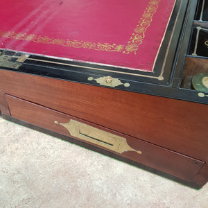 Superb Large Brass Bound Flame Mahogany Writing Box Fully Fitted With Side Drawer Antique Victorian Circa 1870