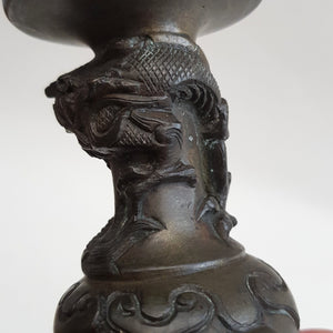 Japanese Bronze Dragon Adorned Candlestick Antique Tokugawa Edo Period circa 1700