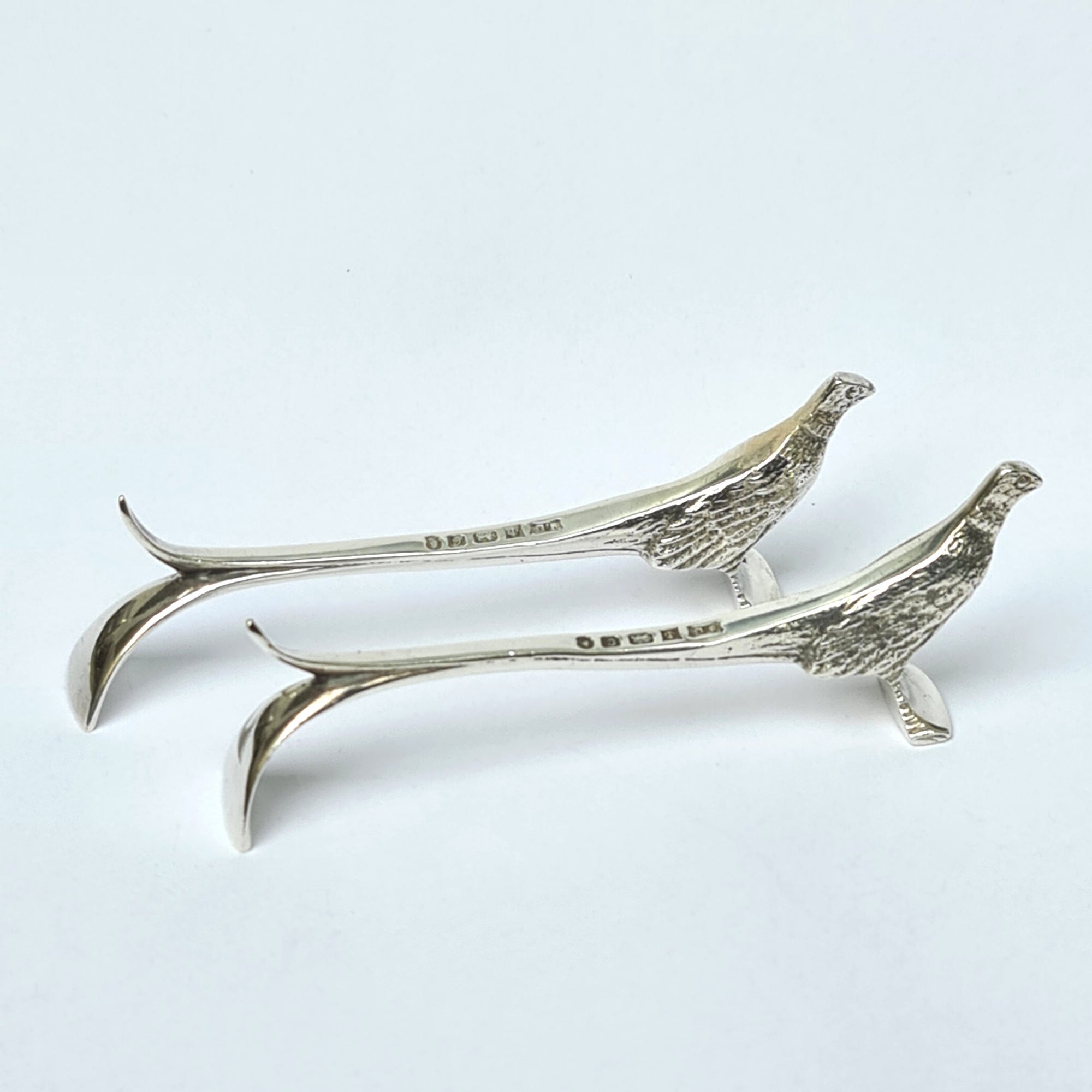 Sterling Silver Pair Of Cutlery Rests As Pheasant Birds Vintage Birmingham circa 1977