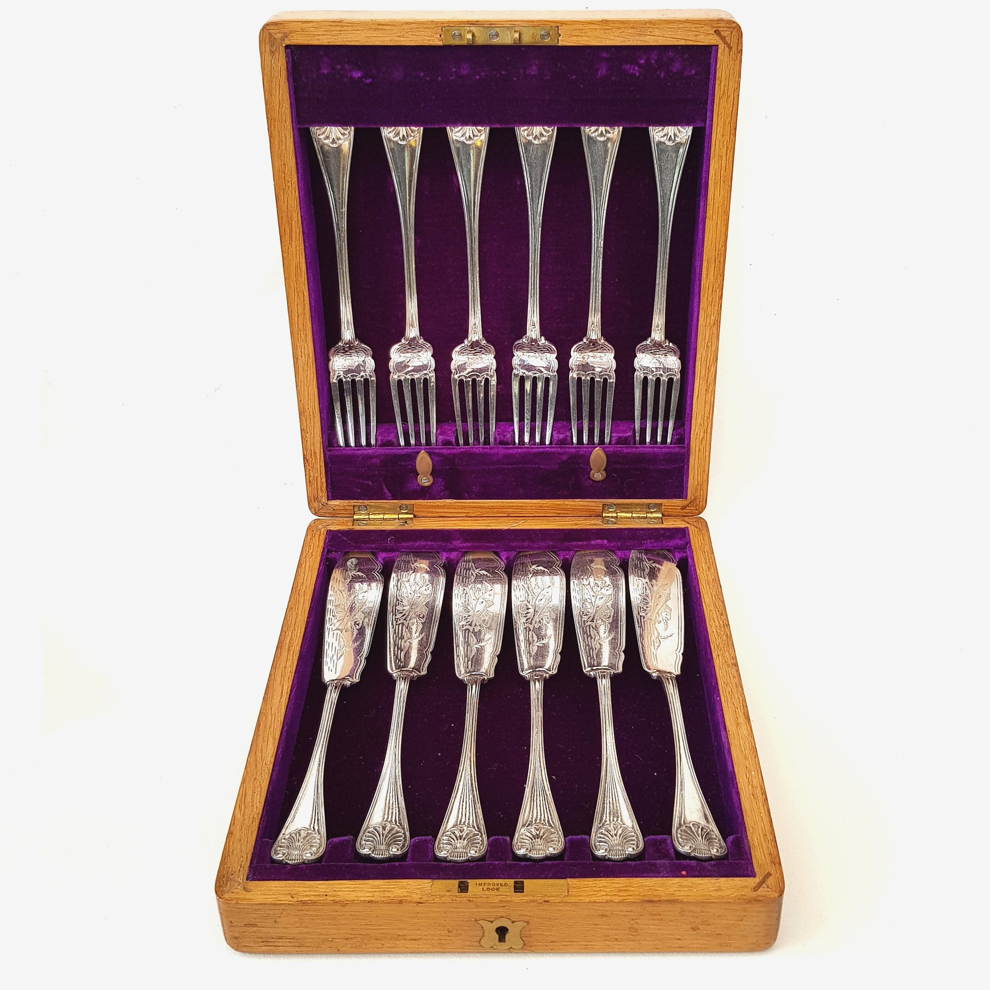 Superb Set Of Silver Plated Fish Cutlery In Original Box With Key Antique Edwardian circa 1905