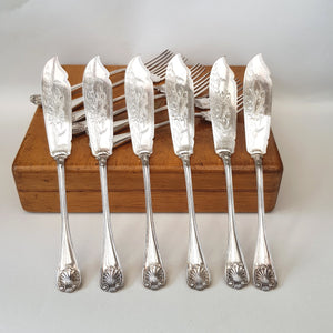 Superb Set Of Silver Plated Fish Cutlery In Original Box With Key Antique Edwardian circa 1905